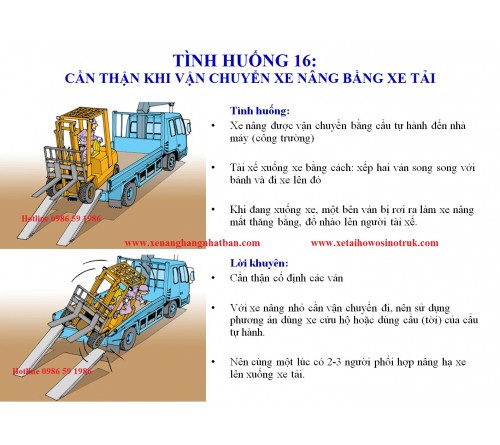 TH16: Cẩn thận khi vận chuyển xe nâng bằng xe tải (xe cẩu tự hành, xe cứu hộ)