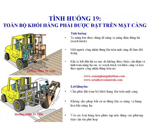 TH19: Hàng phải được đặt trên mặt càng và đúng tâm