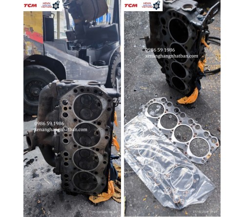 Thay gioăng mặt máy TD27, két nước làm mát TD27 của xe nâng TCM FD25T3 tại nhà máy bao bì Hà Nội