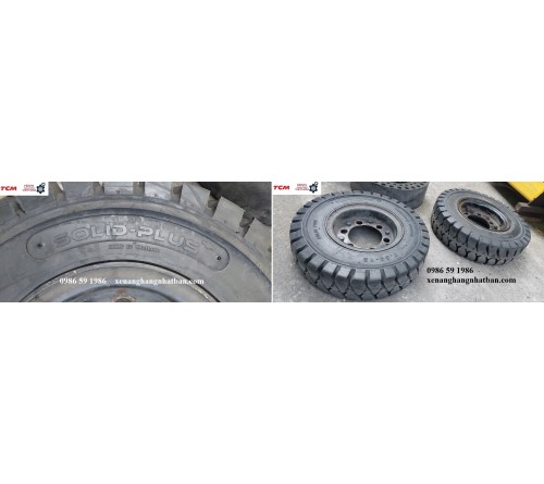 Sửa xe nâng dầu 2.5 tấn Komatsu FD25T-16: thước lái chảy dầu, thay lốp mới 700-12 SolidPlus Thái Lan tại KCN Hà Bình Phương, Thường Tín, Hà Nội