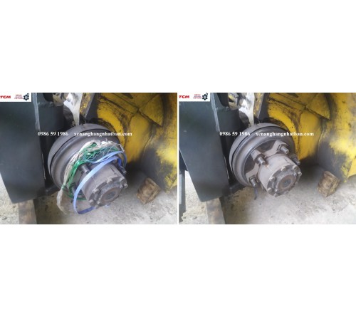 Sửa xe nâng dầu 2.5 tấn Komatsu FD25T-16: thước lái chảy dầu, thay lốp mới 700-12 SolidPlus Thái Lan tại KCN Hà Bình Phương, Thường Tín, Hà Nội