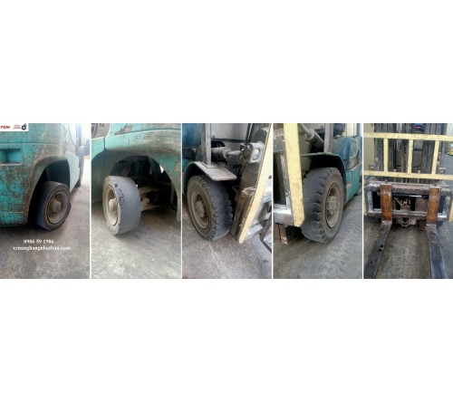 Bảo dưỡng định kỳ xe nâng - Thay lốp xe nâng 2.5 tấn Sumitomo tại Thanh Sơn, Phú Thọ