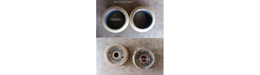 Công việc thay bánh tải PU phía trước cho xe nâng điện TCM, dạng đứng lái